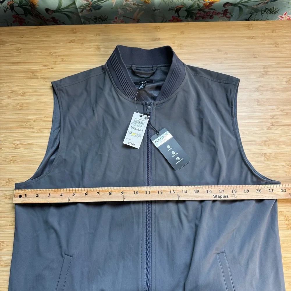 Alfani Alfatech Bomber Vest‎ Mens M Ebony Grey Full Zip Stretch 100187752MN
